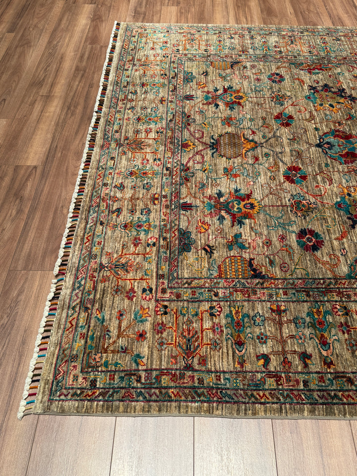 Sultani Binbirgece Orijinal El Dokuması Bej Kök Boya Yün Halı 201x308 6.19 Metrekare - 7x10 ft