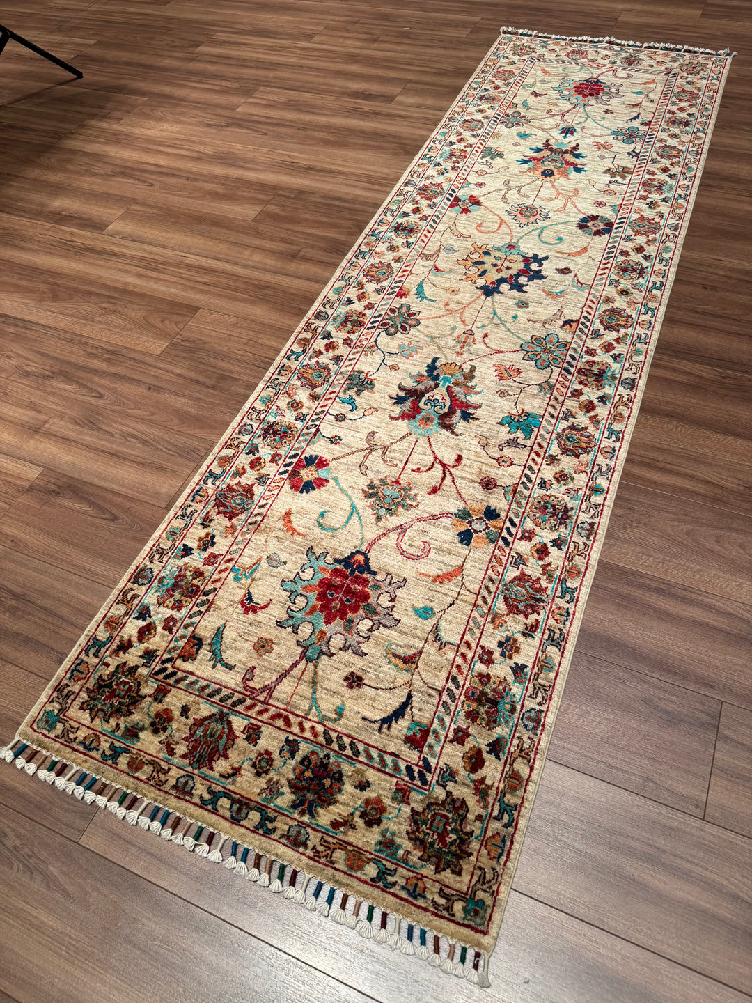 Sultani Binbirgece Yolluk Orijinal El Dokuması Bej Kök Boya Yün Halı 0.81x284 2.30 Metrekare - 3x8 ft