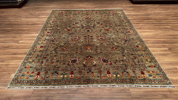 Sultani Binbirgece Original Hand Woven Brown Root Dye Wool Carpet 244x317 7.73 Square Meters - 8x10 ft 