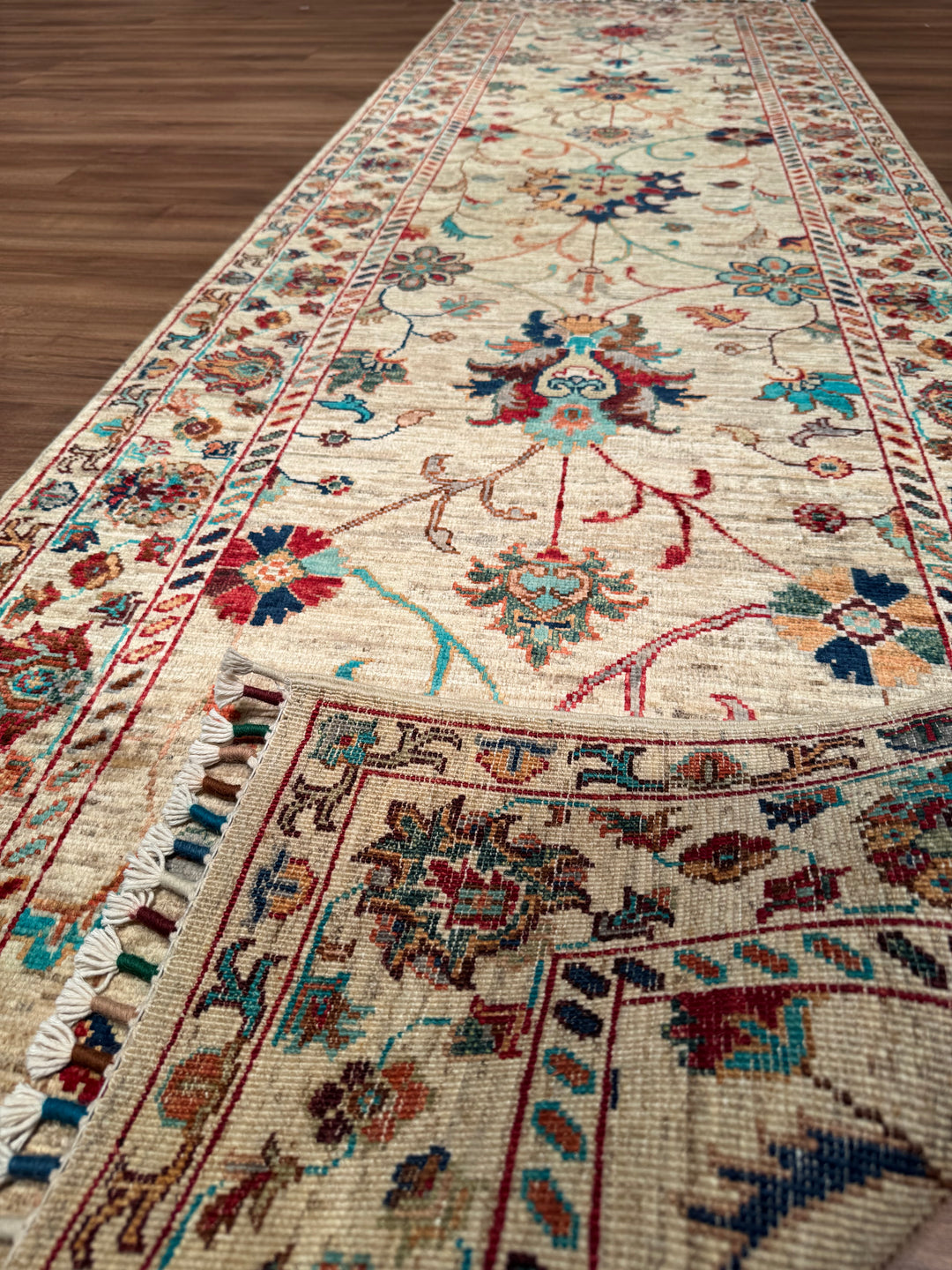 Sultani Binbirgece Yolluk Orijinal El Dokuması Bej Kök Boya Yün Halı 0.81x284 2.30 Metrekare - 3x8 ft