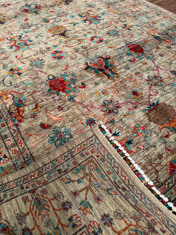 Sultani Binbirgece Orijinal El Dokuması Bej Kök Boya Yün Halı 201x308 6.19 Metrekare - 7x10 ft