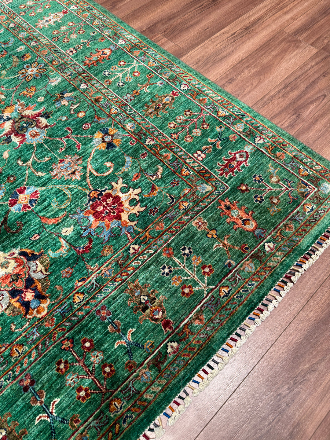 Sultani Binbirgece Orijinal El Dokuması Yeşil Kök Boya Yün Halı 202x295 5.96 Metrekare - 7x10 ft