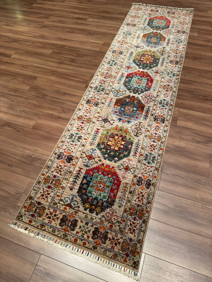 Veziri Orijinal El Dokuması Yolluk Bej Kök Boya Yün Halı 0.79x300 2.37 Metrekare - 3x10 ft