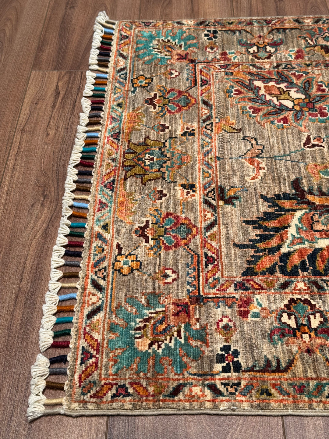 Sultani Binbirgece Yolluk Orijinal El Dokuması Bej Kök Boya Yün Halı 0.83x495 4.11 Metrekare - 3x16 ft