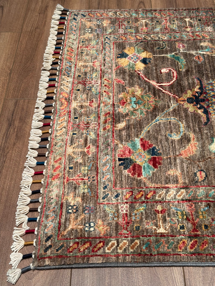 Sultani Binbirgece Yolluk Orijinal El Dokuması Kahverengi Kök Boya Yün Halı 0.80x398 3.18 Metrekare - 3x12 ft