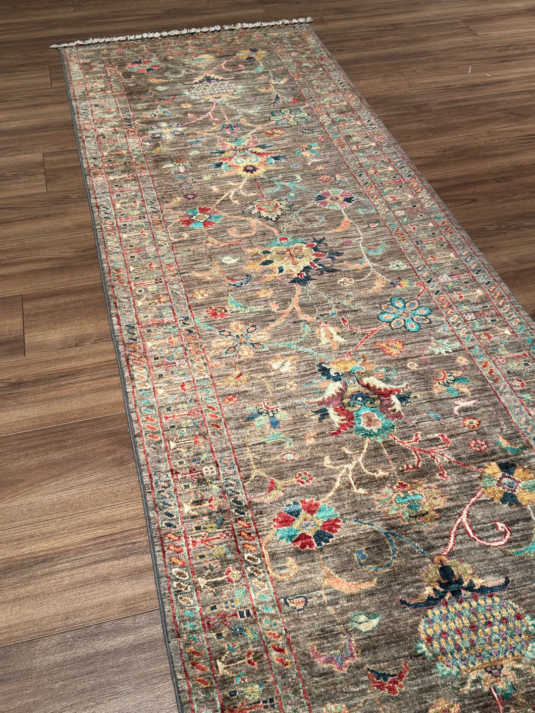 Sultani Binbirgece Yolluk Orijinal El Dokuması Kahverengi Kök Boya Yün Halı 0.80x398 3.18 Metrekare - 3x12 ft