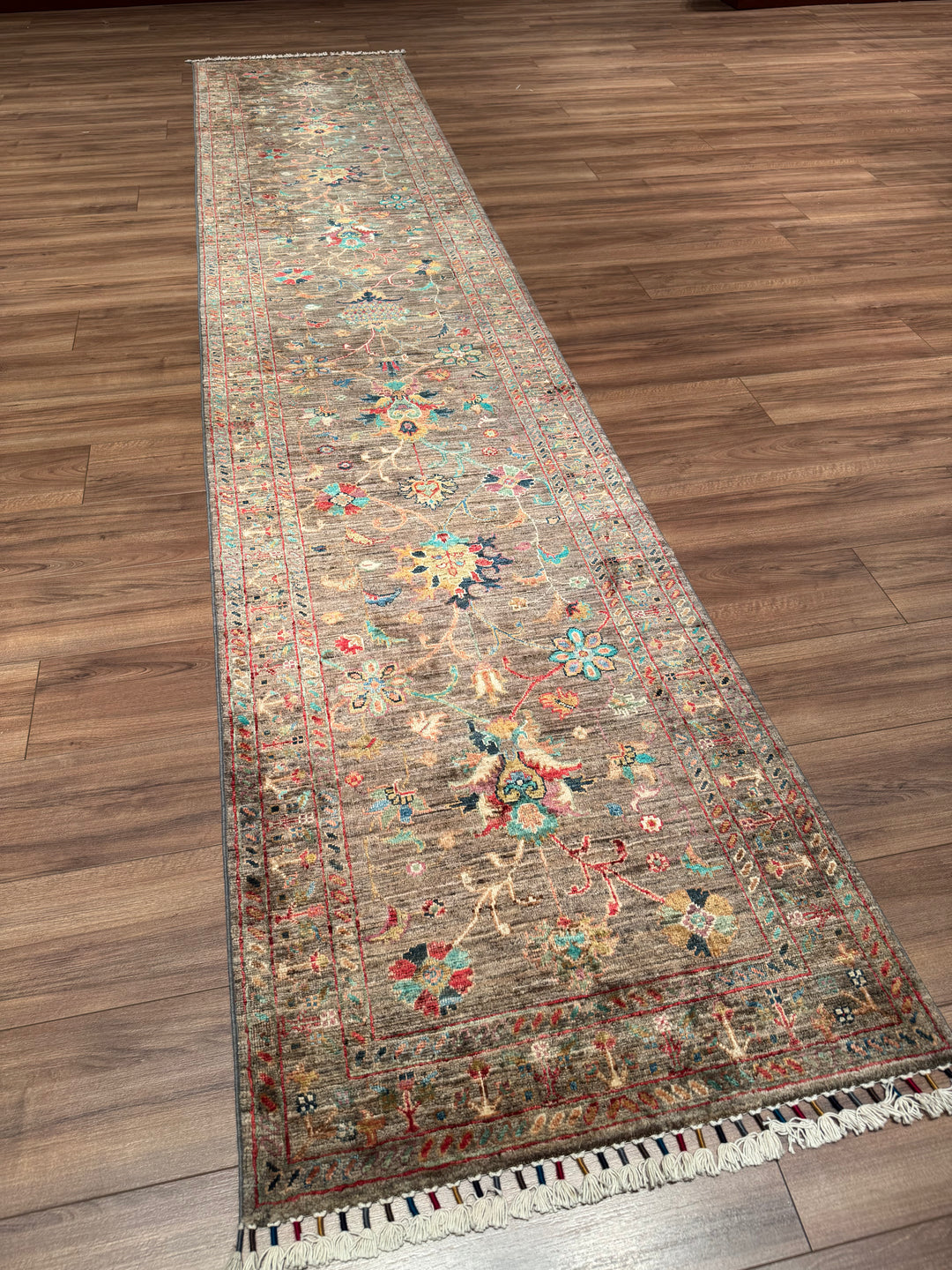 Sultani Binbirgece Yolluk Orijinal El Dokuması Kahverengi Kök Boya Yün Halı 0.80x398 3.18 Metrekare - 3x12 ft