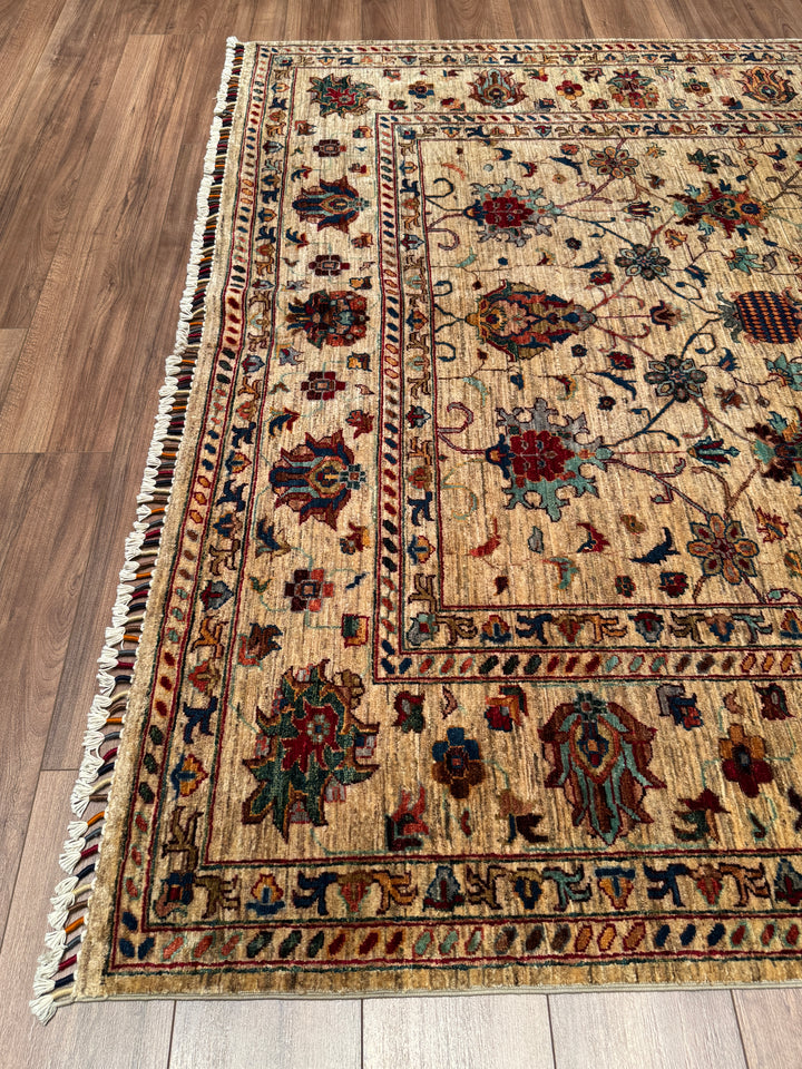 Sultani Binbirgece Orijinal El Dokuması Bej Kök Boya Yün Halı 207x300 6.21 Metrekare - 7x10 ft