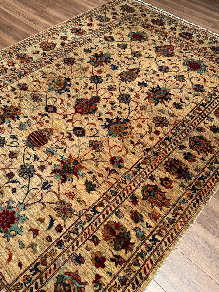 Sultani Binbirgece Orijinal El Dokuması Bej Kök Boya Yün Halı 207x300 6.21 Metrekare - 7x10 ft