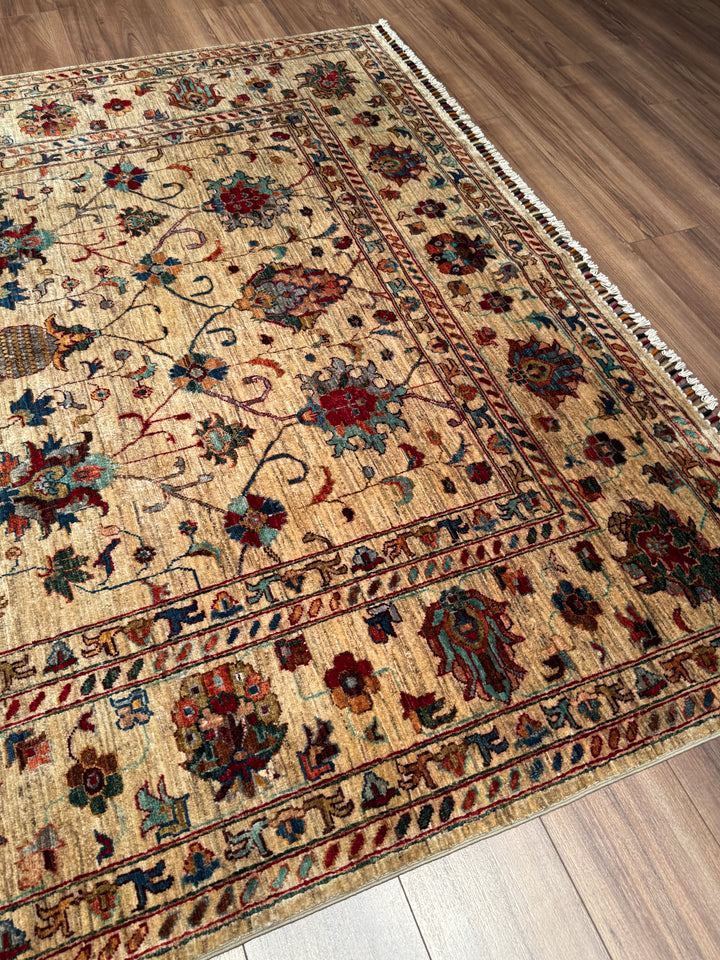 Sultani Binbirgece Orijinal El Dokuması Bej Kök Boya Yün Halı 207x300 6.21 Metrekare - 7x10 ft