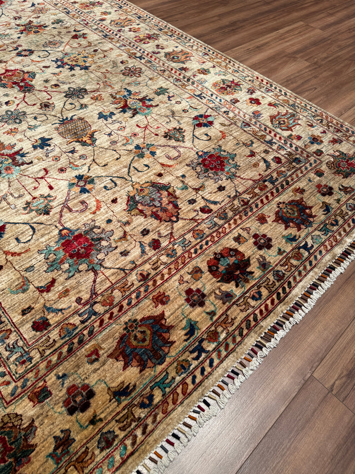 Sultani Binbirgece Orijinal El Dokuması Bej Kök Boya Yün Halı 207x300 6.21 Metrekare - 7x10 ft