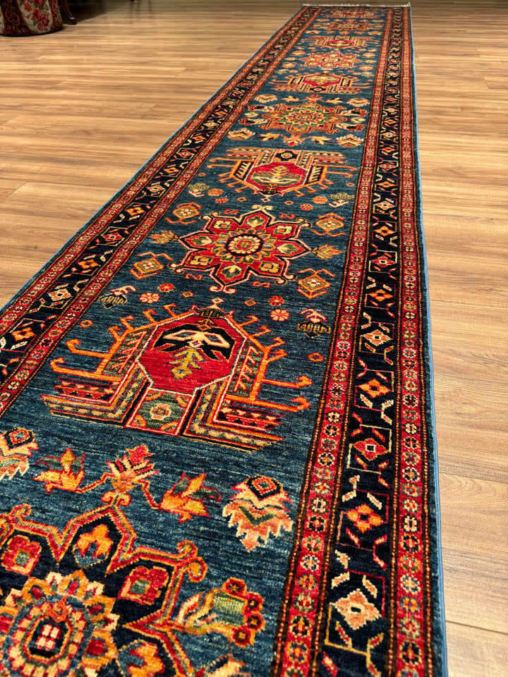 Şirvan Orijinal El Dokuması Yolluk Mavi Kök Boya Yün Halı 0.80x517 4.14 Metrekare - 3x17 ft