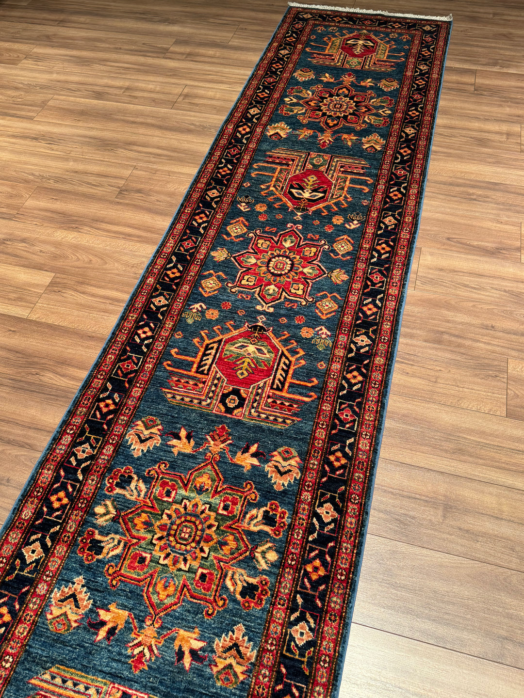 Şirvan Orijinal El Dokuması Yolluk Mavi Kök Boya Yün Halı 0.80x517 4.14 Metrekare - 3x17 ft