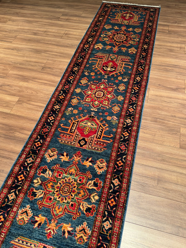 Şirvan Orijinal El Dokuması Yolluk Mavi Kök Boya Yün Halı 0.80x517 4.14 Metrekare - 3x17 ft