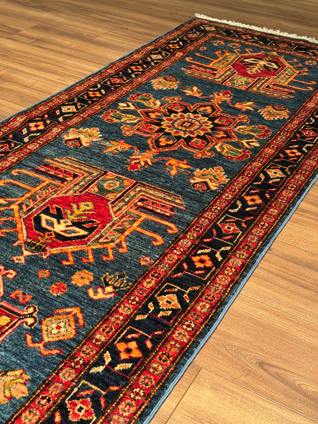 Şirvan Orijinal El Dokuması Yolluk Mavi Kök Boya Yün Halı 0.80x517 4.14 Metrekare - 3x17 ft