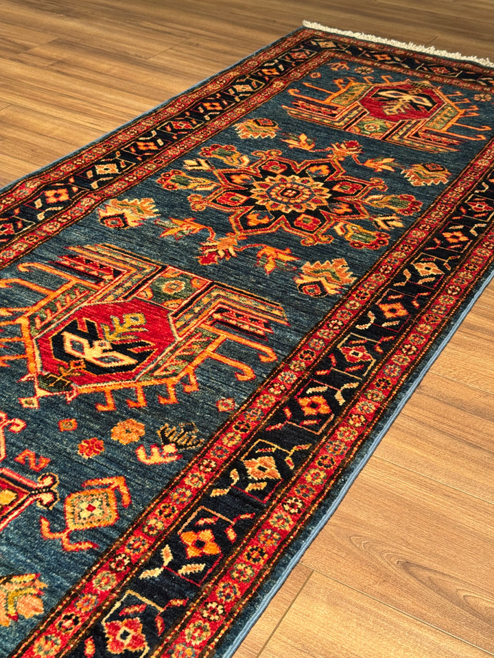 Şirvan Orijinal El Dokuması Yolluk Mavi Kök Boya Yün Halı 0.80x517 4.14 Metrekare - 3x17 ft