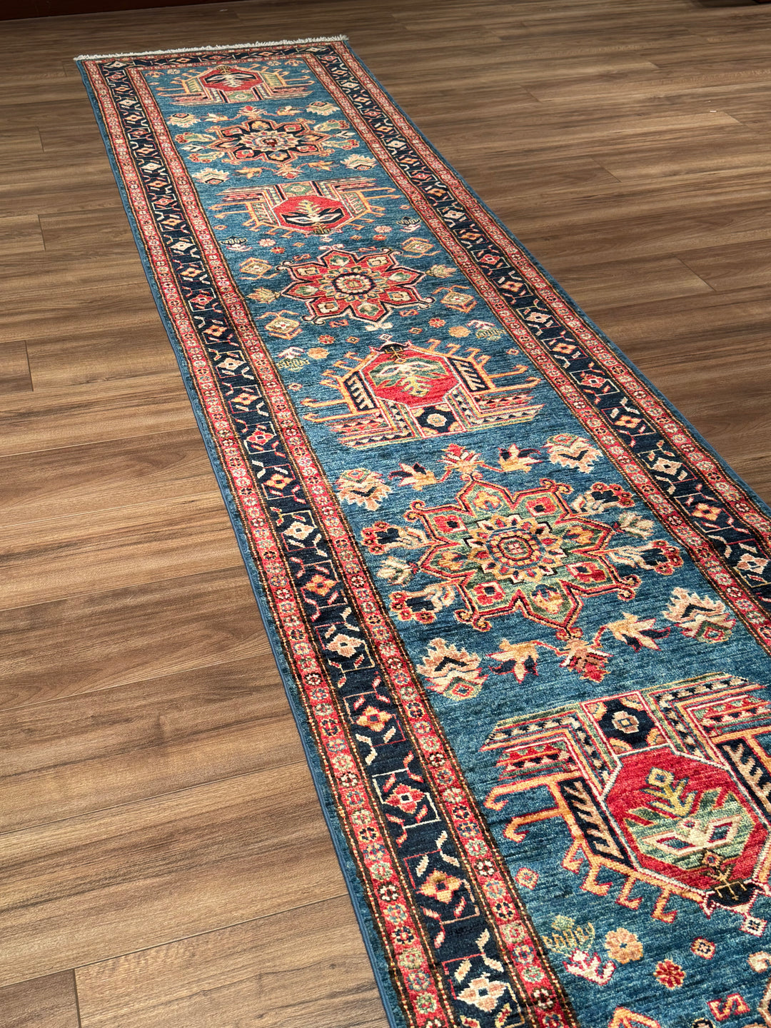 Şirvan Orijinal El Dokuması Yolluk Mavi Kök Boya Yün Halı 0.80x517 4.14 Metrekare - 3x17 ft