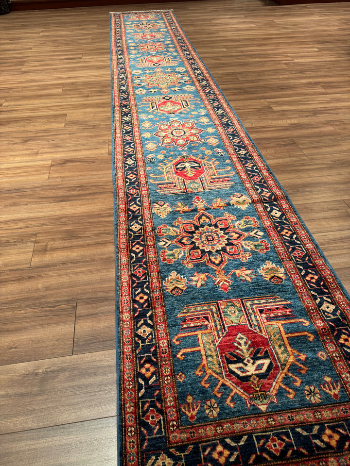 Şirvan Orijinal El Dokuması Yolluk Mavi Kök Boya Yün Halı 0.80x517 4.14 Metrekare - 3x17 ft