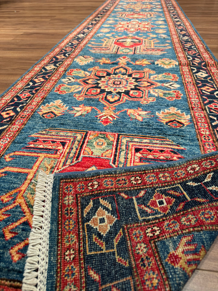 Şirvan Orijinal El Dokuması Yolluk Mavi Kök Boya Yün Halı 0.80x517 4.14 Metrekare - 3x17 ft