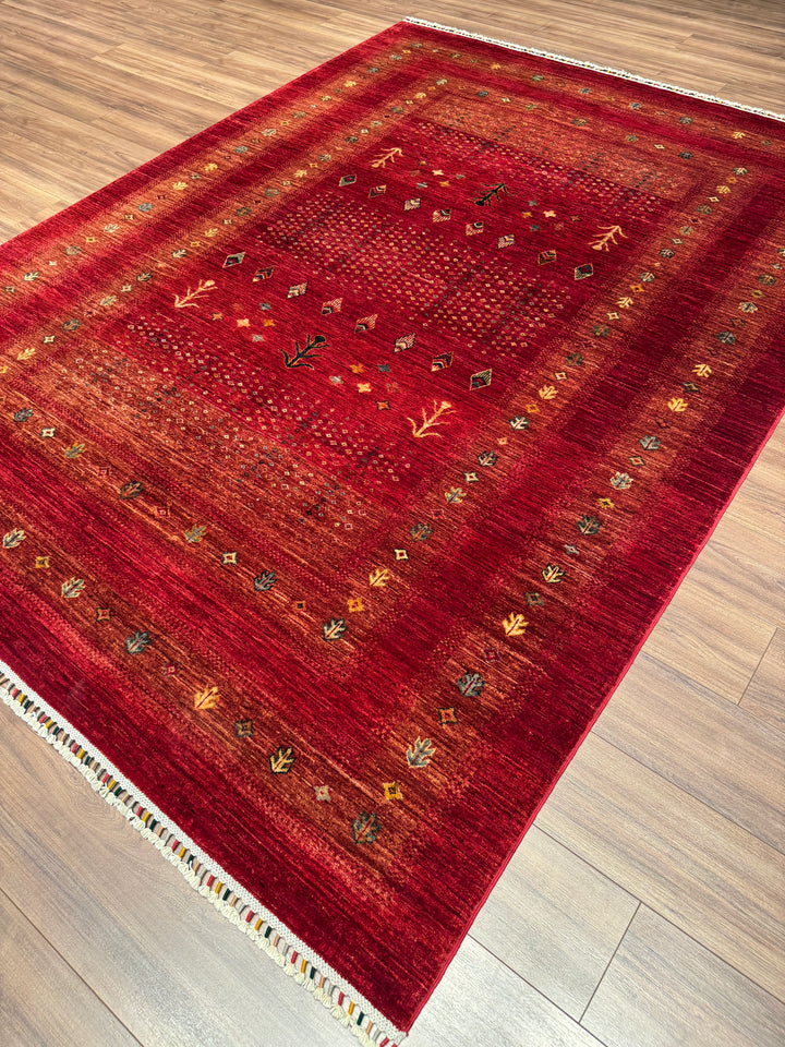 Khorjin Orijinal El Dokuması Kırmızı Kök Boya Yün Halı 215x286 6.15 Metrekare - 7x10 ft