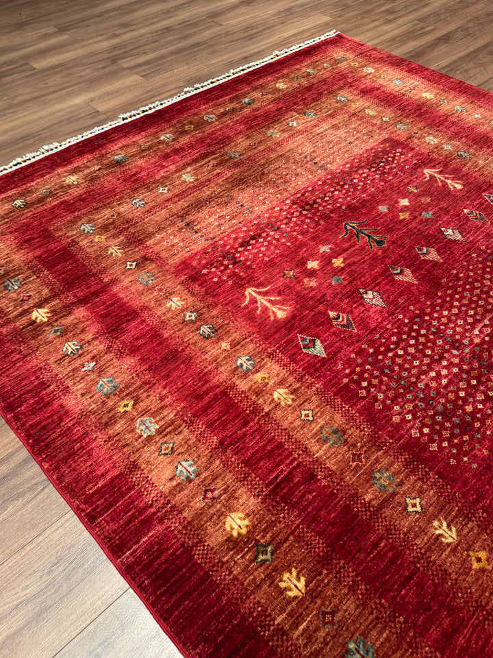 Khorjin Orijinal El Dokuması Kırmızı Kök Boya Yün Halı 215x286 6.15 Metrekare - 7x10 ft