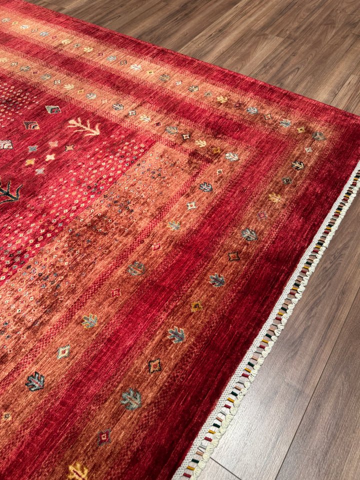 Khorjin Orijinal El Dokuması Kırmızı Kök Boya Yün Halı 215x286 6.15 Metrekare - 7x10 ft