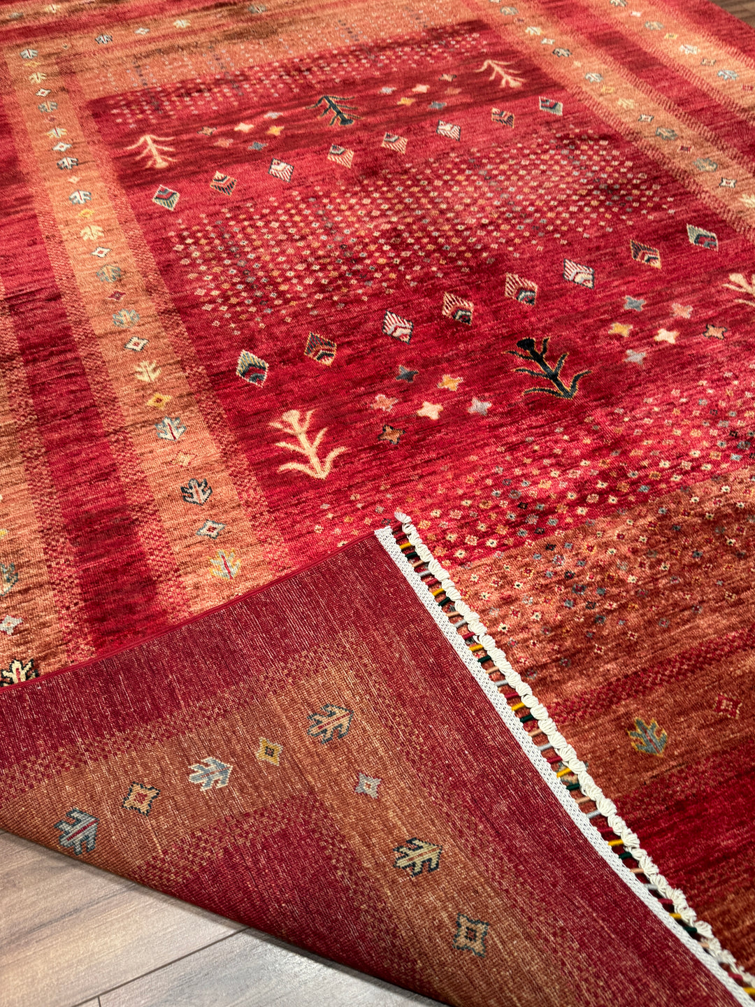 Khorjin Orijinal El Dokuması Kırmızı Kök Boya Yün Halı 215x286 6.15 Metrekare - 7x10 ft