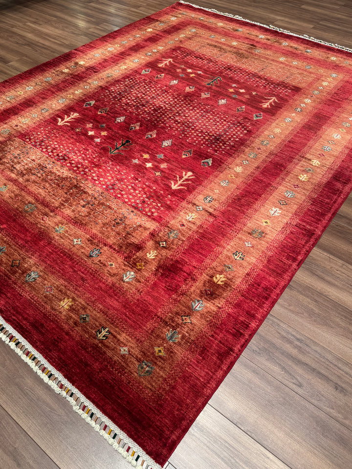 Khorjin Orijinal El Dokuması Kırmızı Kök Boya Yün Halı 215x286 6.15 Metrekare - 7x10 ft