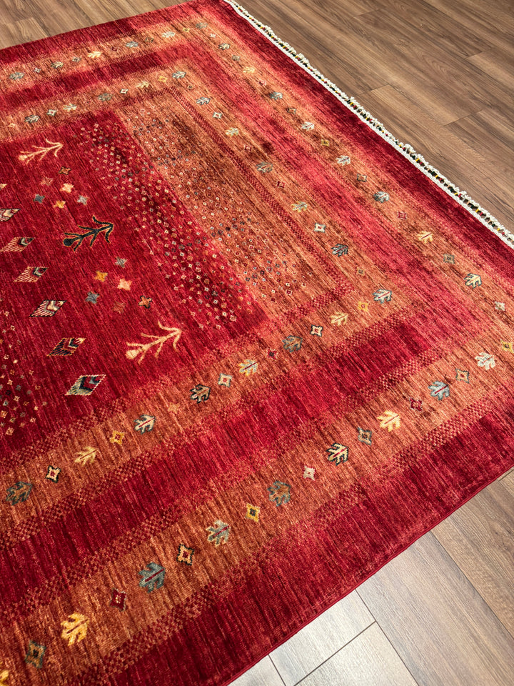 Khorjin Orijinal El Dokuması Kırmızı Kök Boya Yün Halı 215x286 6.15 Metrekare - 7x10 ft