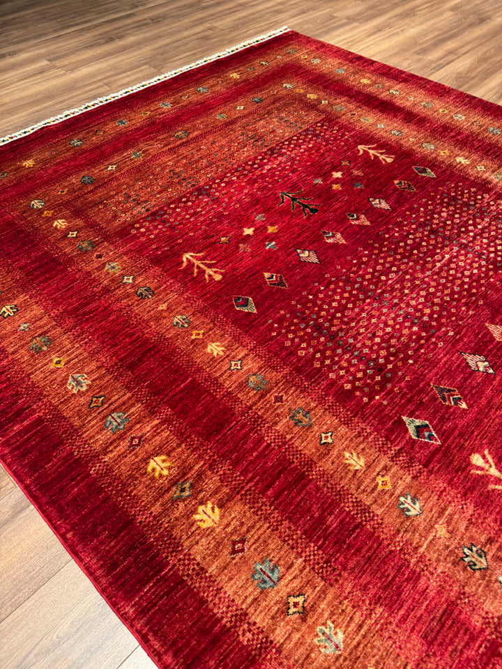 Khorjin Orijinal El Dokuması Kırmızı Kök Boya Yün Halı 215x286 6.15 Metrekare - 7x10 ft