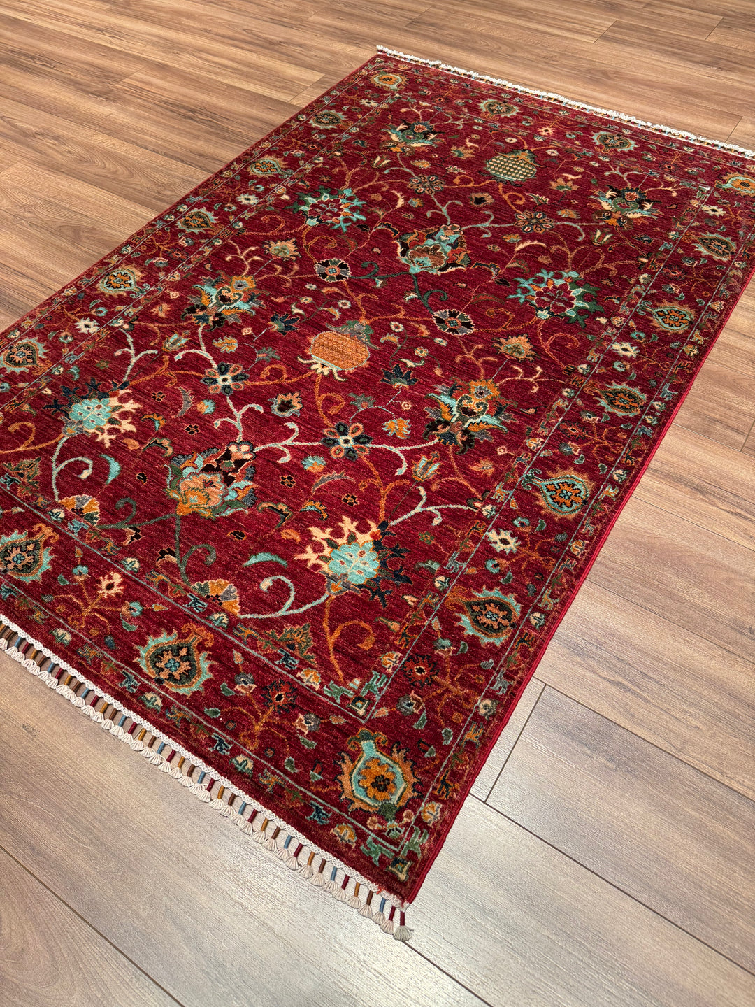 Sultani Binbirgece Orijinal El Dokuması Kırmızı Kök Boya Yün Halı 125x186 2.33 Metrekare - 4x6 ft