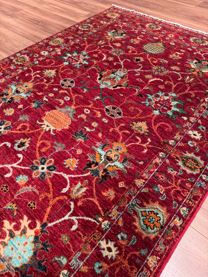 Sultani Binbirgece Orijinal El Dokuması Kırmızı Kök Boya Yün Halı 125x186 2.33 Metrekare - 4x6 ft