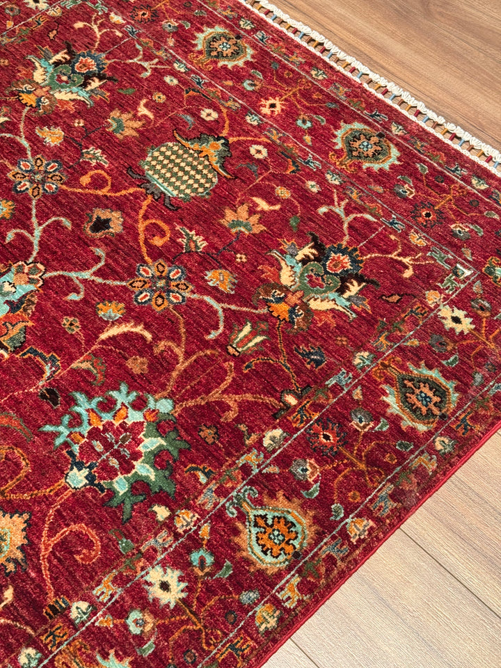 Sultani Binbirgece Orijinal El Dokuması Kırmızı Kök Boya Yün Halı 125x186 2.33 Metrekare - 4x6 ft