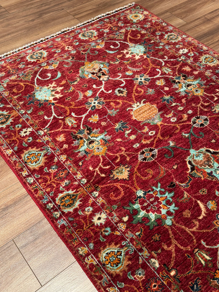 Sultani Binbirgece Orijinal El Dokuması Kırmızı Kök Boya Yün Halı 125x186 2.33 Metrekare - 4x6 ft