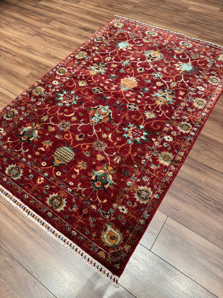 Sultani Binbirgece Orijinal El Dokuması Kırmızı Kök Boya Yün Halı 125x186 2.33 Metrekare - 4x6 ft