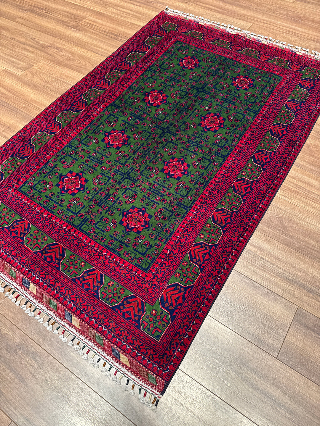 Afgan Halısı Yeşil Hamyap Orijinal El Dokuması Kök Boya Yün 119x179 2.13 Metrekare - 3x5 ft
