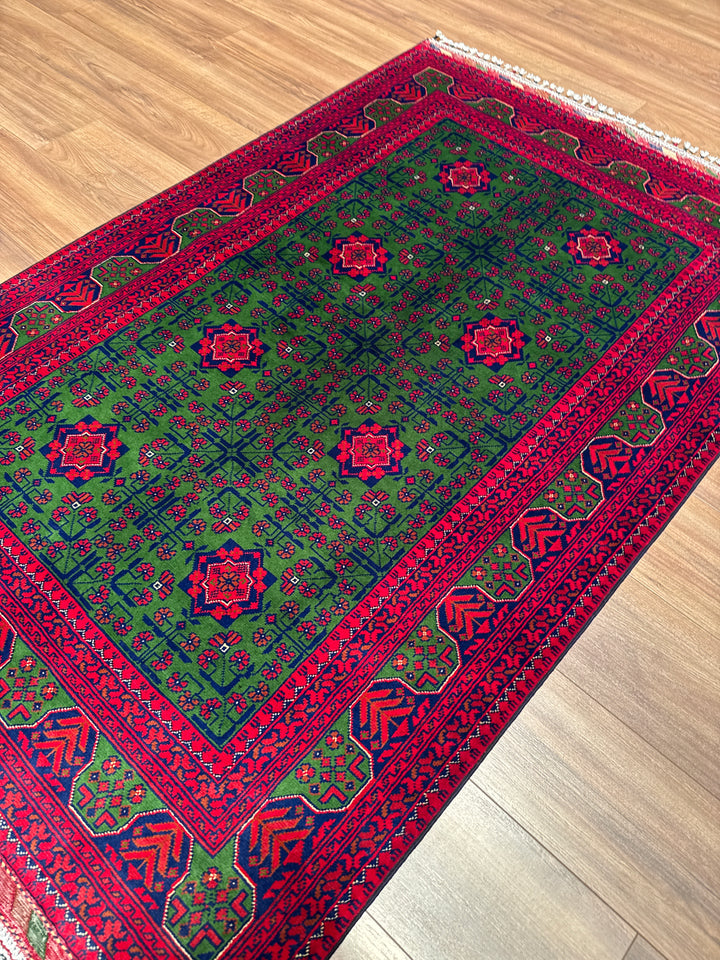 Afgan Halısı Yeşil Hamyap Orijinal El Dokuması Kök Boya Yün 119x179 2.13 Metrekare - 3x5 ft