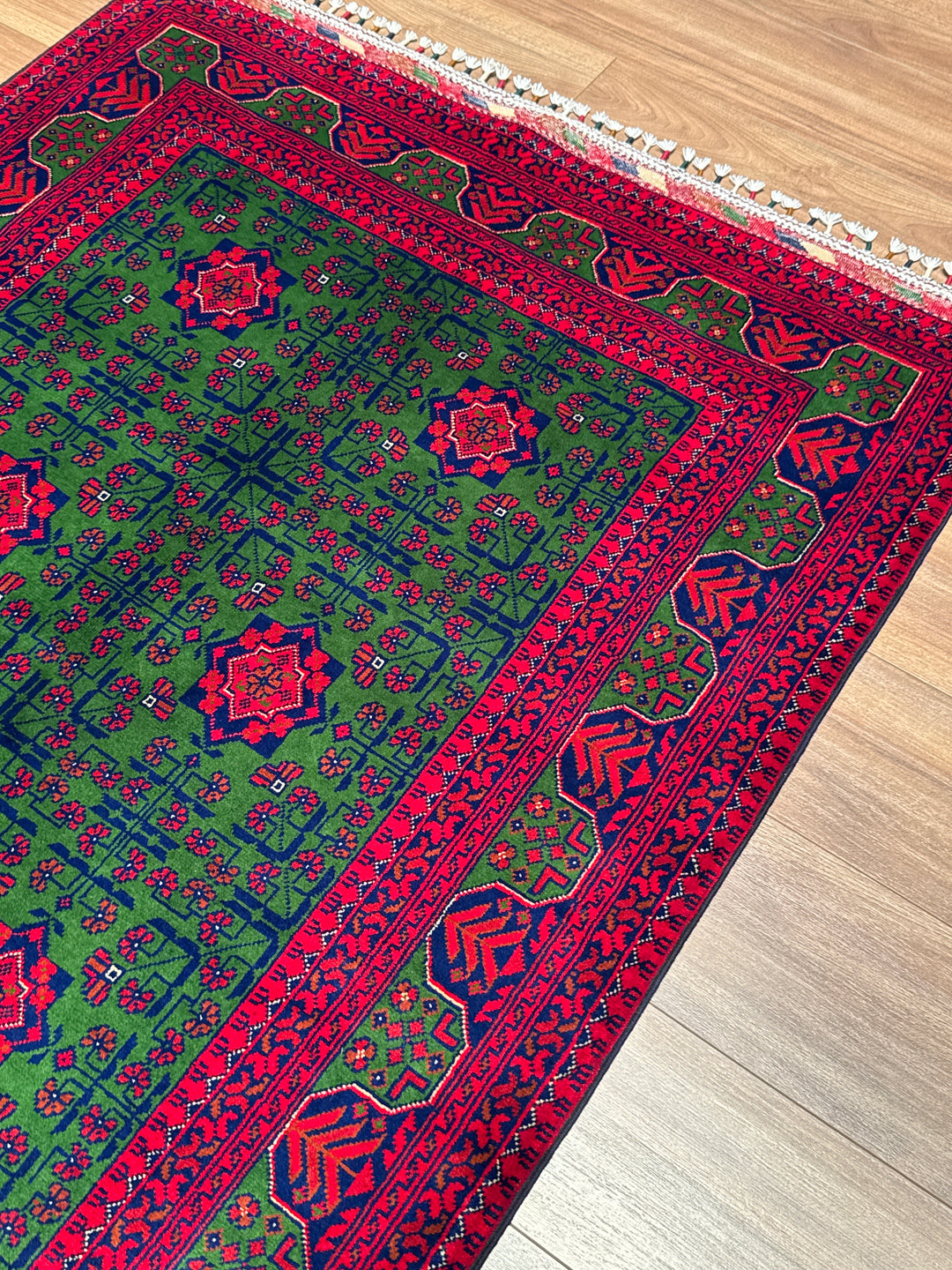 Afgan Halısı Yeşil Hamyap Orijinal El Dokuması Kök Boya Yün 119x179 2.13 Metrekare - 3x5 ft