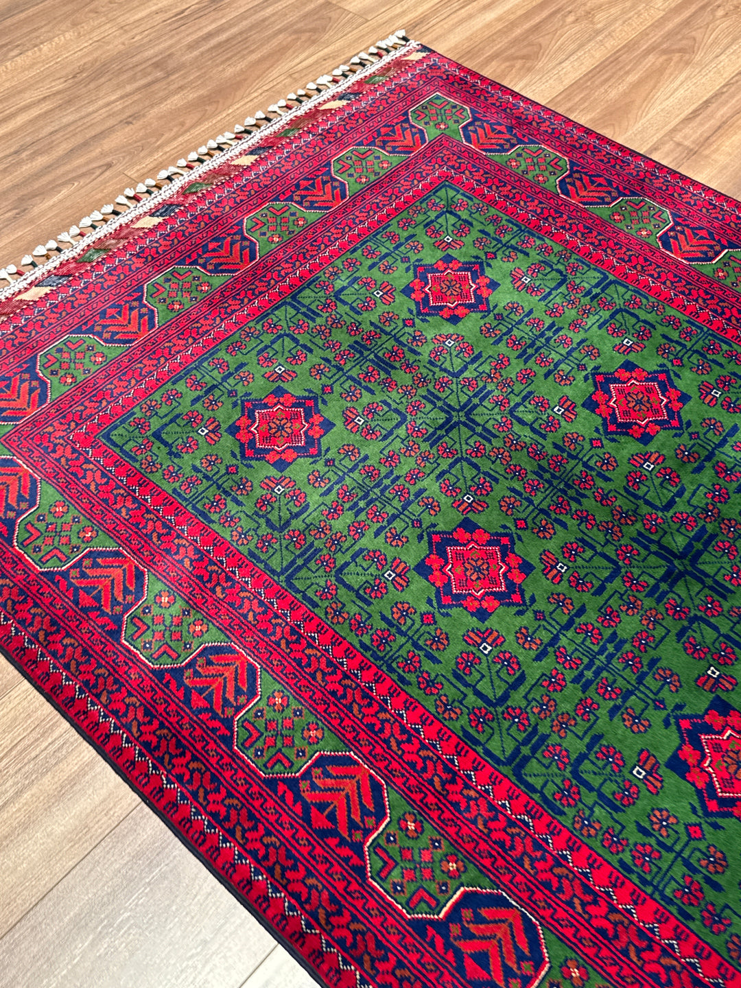 Afgan Halısı Yeşil Hamyap Orijinal El Dokuması Kök Boya Yün 119x179 2.13 Metrekare - 3x5 ft