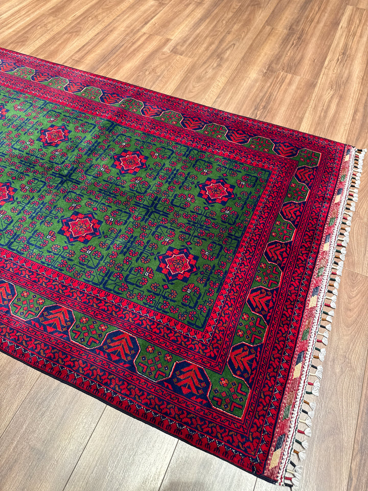 Afgan Halısı Yeşil Hamyap Orijinal El Dokuması Kök Boya Yün 119x179 2.13 Metrekare - 3x5 ft
