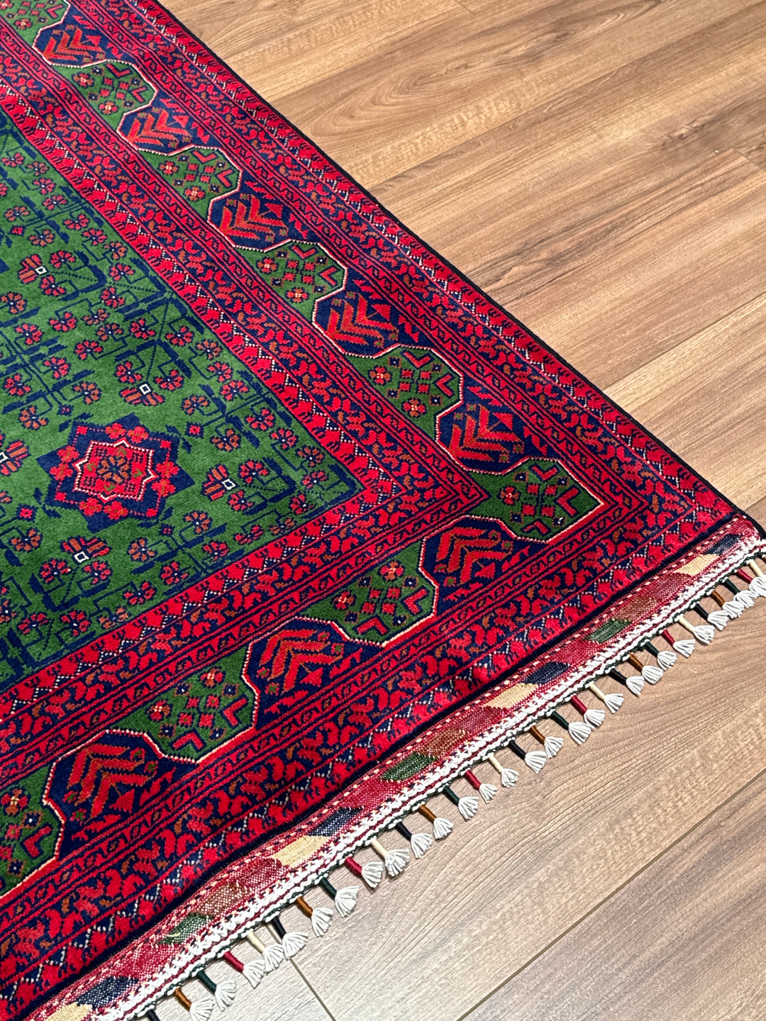 Afgan Halısı Yeşil Hamyap Orijinal El Dokuması Kök Boya Yün 119x179 2.13 Metrekare - 3x5 ft