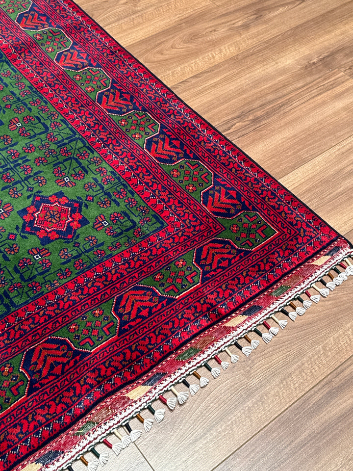 Afgan Halısı Yeşil Hamyap Orijinal El Dokuması Kök Boya Yün 119x179 2.13 Metrekare - 3x5 ft
