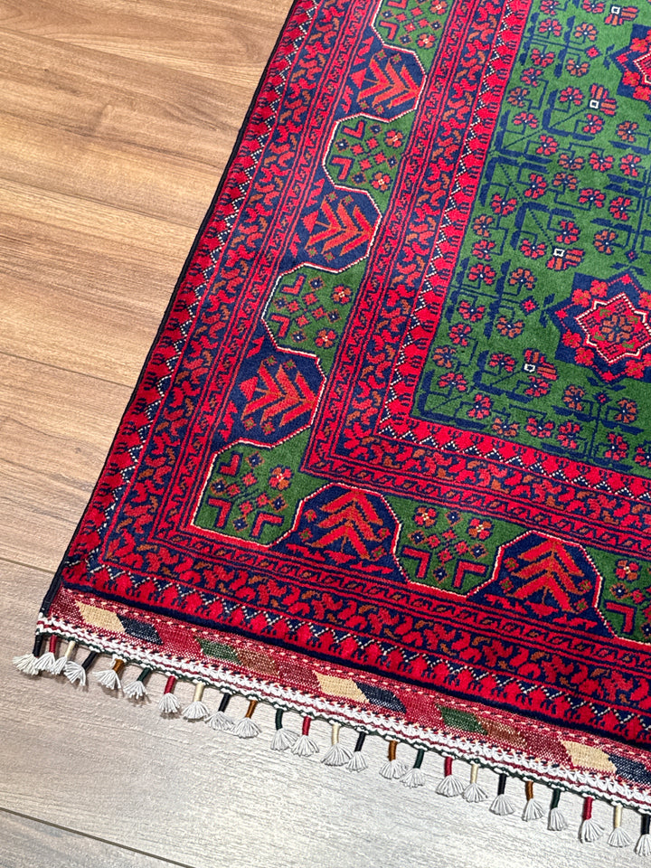 Afgan Halısı Yeşil Hamyap Orijinal El Dokuması Kök Boya Yün 119x179 2.13 Metrekare - 3x5 ft