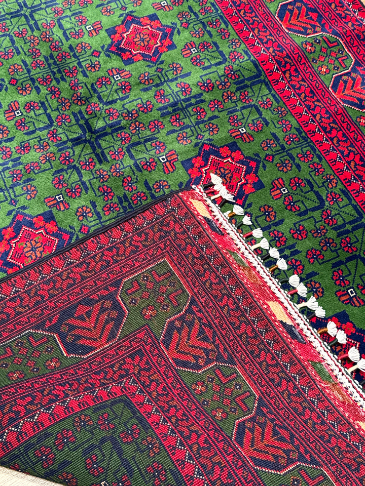 Afgan Halısı Yeşil Hamyap Orijinal El Dokuması Kök Boya Yün 119x179 2.13 Metrekare - 3x5 ft