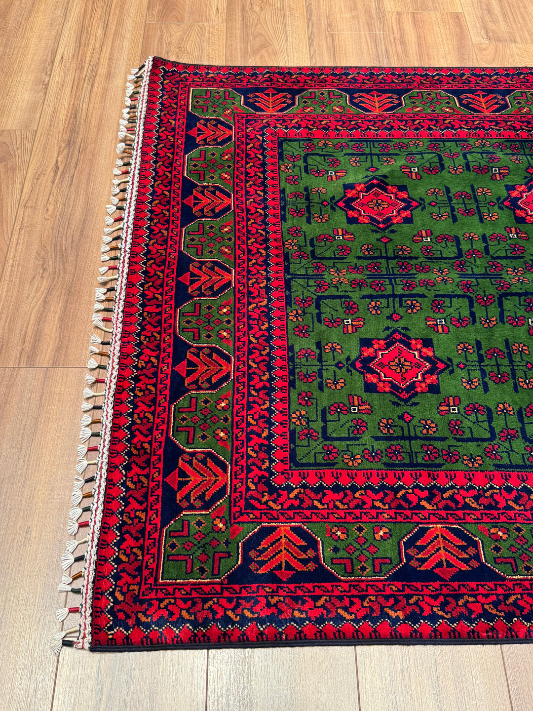 Afgan Halısı Yeşil Hamyap Orijinal El Dokuması Kök Boya Yün 122x180 2.20 Metrekare - 3x5 ft