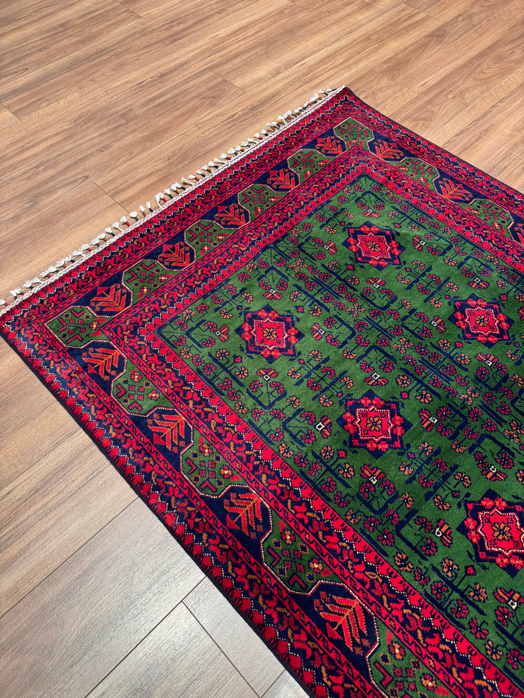 Afgan Halısı Yeşil Hamyap Orijinal El Dokuması Kök Boya Yün 122x180 2.20 Metrekare - 3x5 ft
