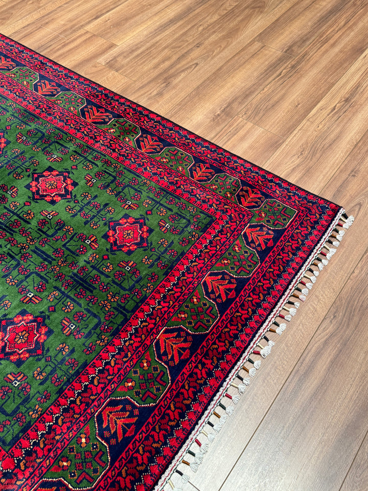 Afgan Halısı Yeşil Hamyap Orijinal El Dokuması Kök Boya Yün 122x180 2.20 Metrekare - 3x5 ft