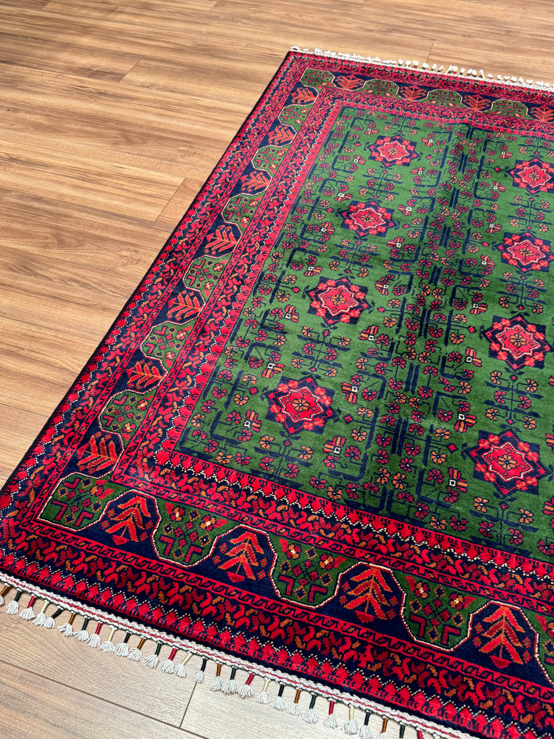 Afgan Halısı Yeşil Hamyap Orijinal El Dokuması Kök Boya Yün 122x180 2.20 Metrekare - 3x5 ft