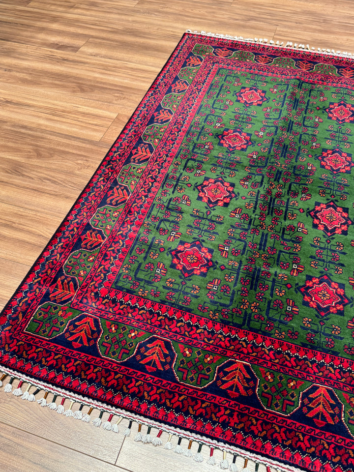 Afgan Halısı Yeşil Hamyap Orijinal El Dokuması Kök Boya Yün 122x180 2.20 Metrekare - 3x5 ft