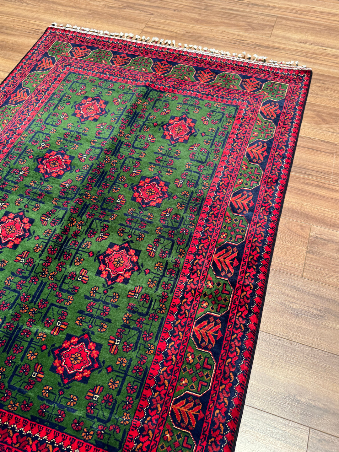 Afgan Halısı Yeşil Hamyap Orijinal El Dokuması Kök Boya Yün 122x180 2.20 Metrekare - 3x5 ft